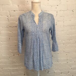 Oliphant cotton 3/4 sleeve top blue scales print size small